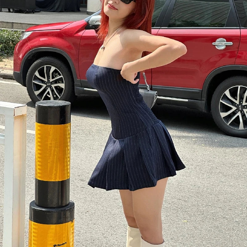 A-line Striped Summer Y2K Mini Dress