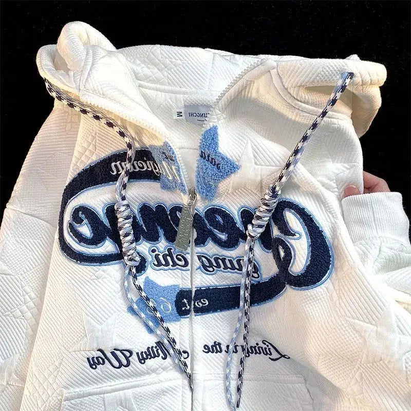 Cosy Y2K Zip Up Embroidered Hoodie