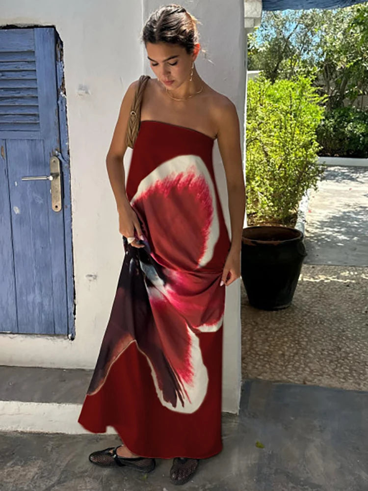 Sexy Strapless Floral Print Maxi Summer Dress