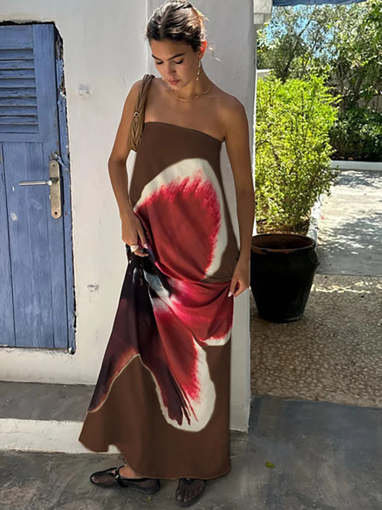 Sexy Strapless Floral Print Maxi Summer Dress