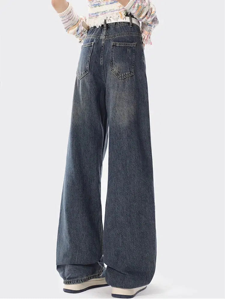 Star Design Y2K Embroidered Denim Low Waist Wide Leg Baggy Jeans