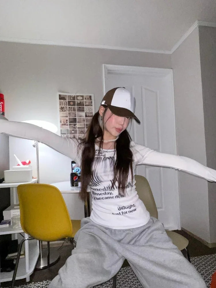 Womens Long Sleeve Y2K Graphic Top