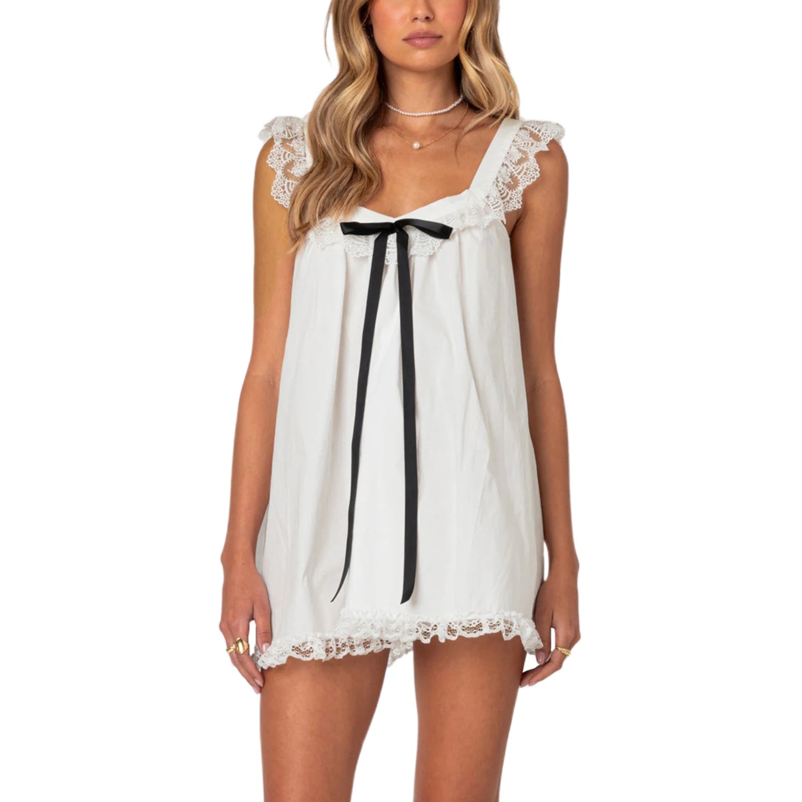 Women's Sleeveless Y2K Lace Trim Mini Dress