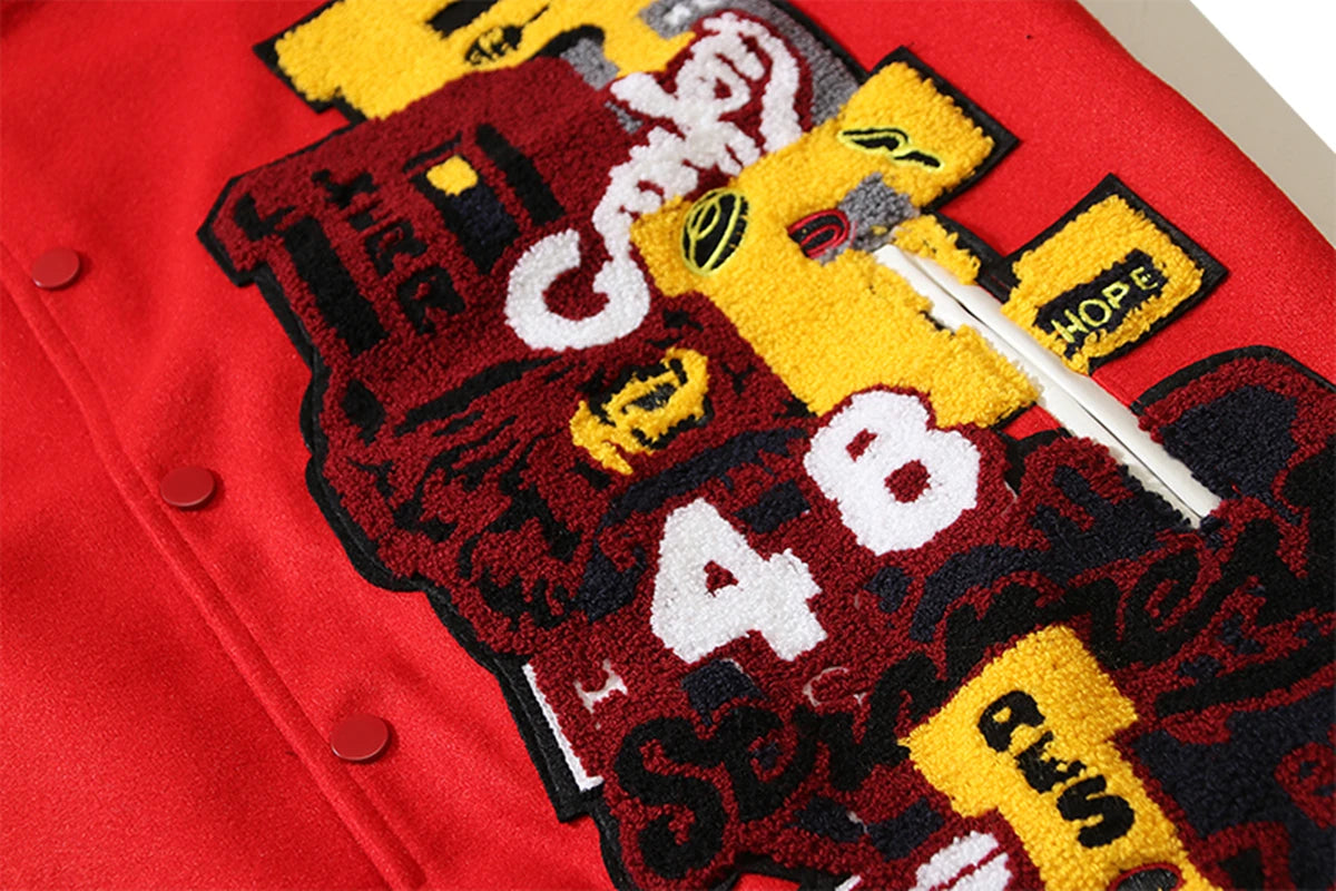 Y2K 88 Champs Red Embroidered Varsity Jacket