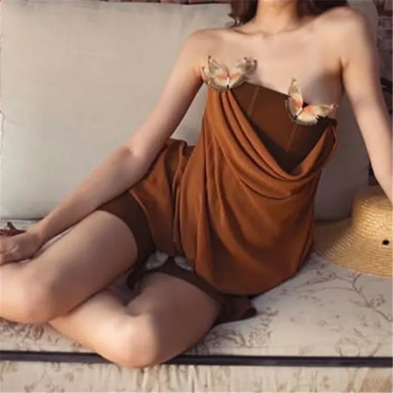 Y2K A Line Butterfly Aesthetic Brown Mini Dress