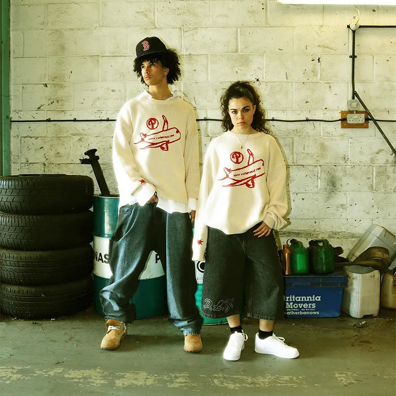 Y2K Baggy Knitted Graphic Jumper Sweater