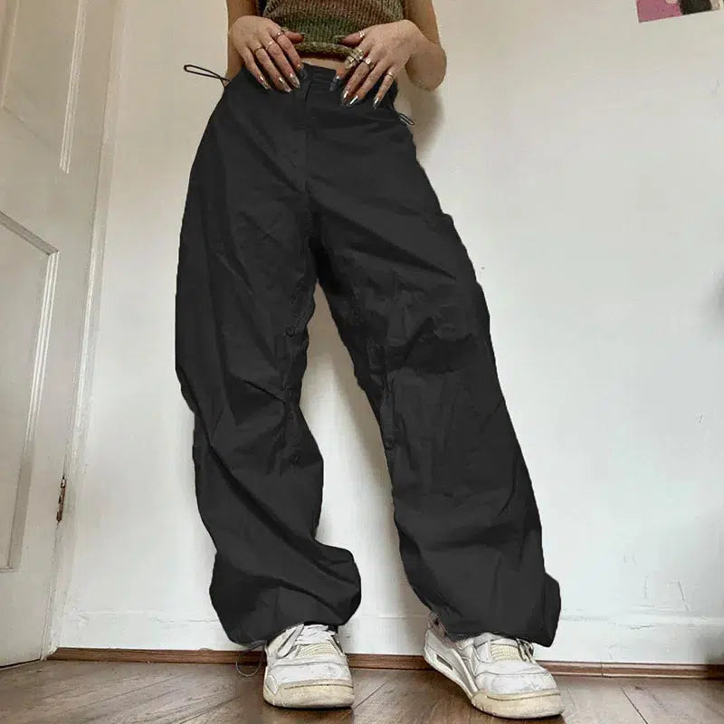 Y2K Baggy Parachute Pants Black