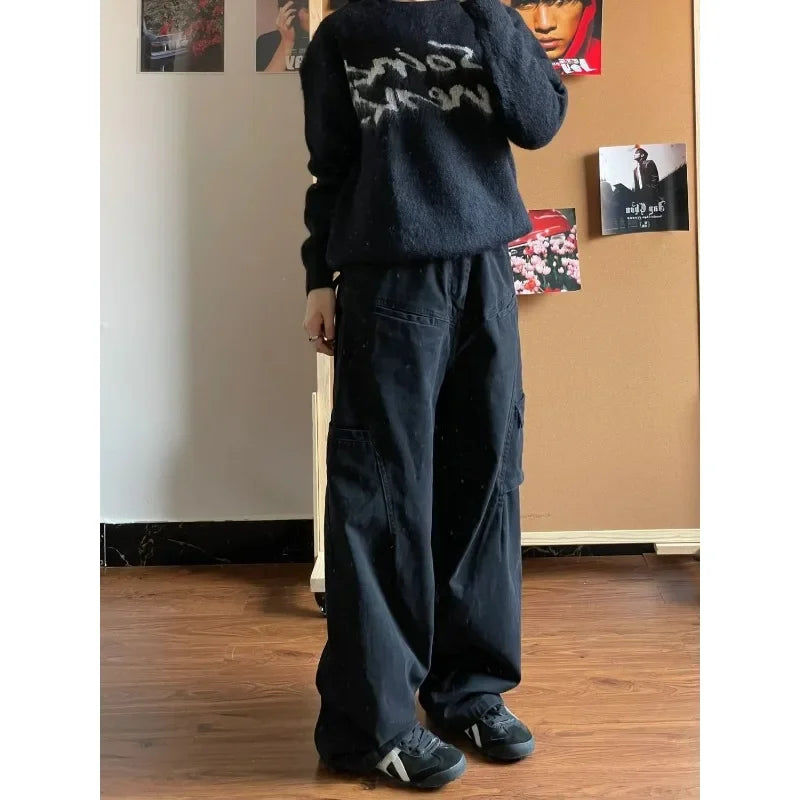 Y2K Black Vintage Oversized Cargo Trousers