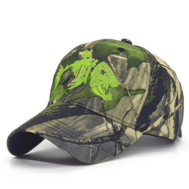Y2K Embroidered Fish Bone Camo Baseball Cap