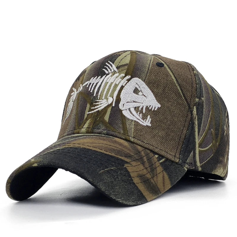 Y2K Embroidered Fish Bone Camo Baseball Cap