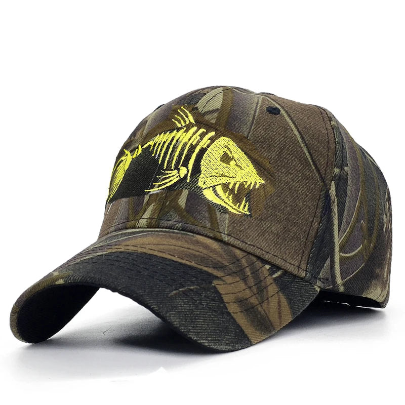 Y2K Embroidered Fish Bone Camo Baseball Cap