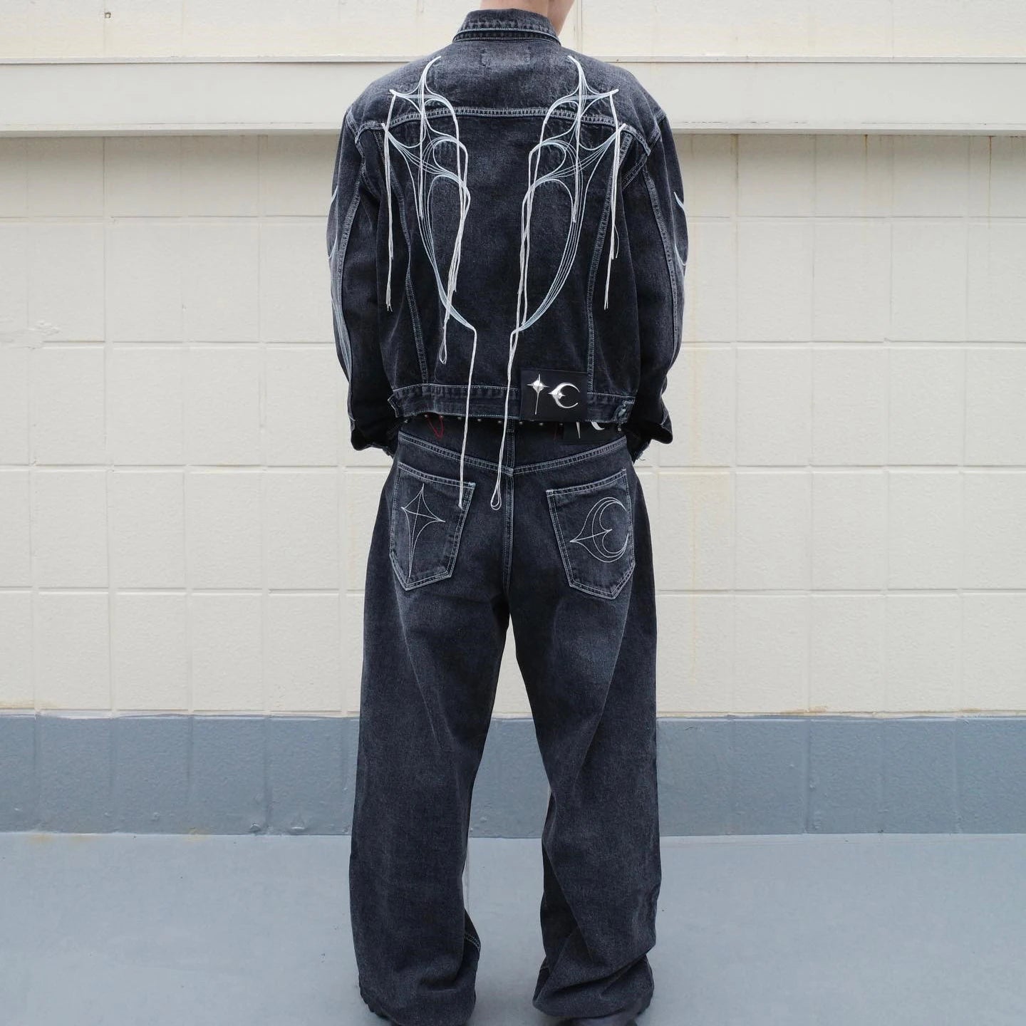 Y2K Embroidered String Tassel Washed Denim Jeans Jacket