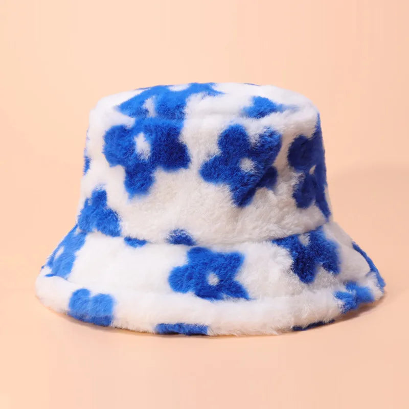 Y2K fluffy Cow Print Bucket Hat