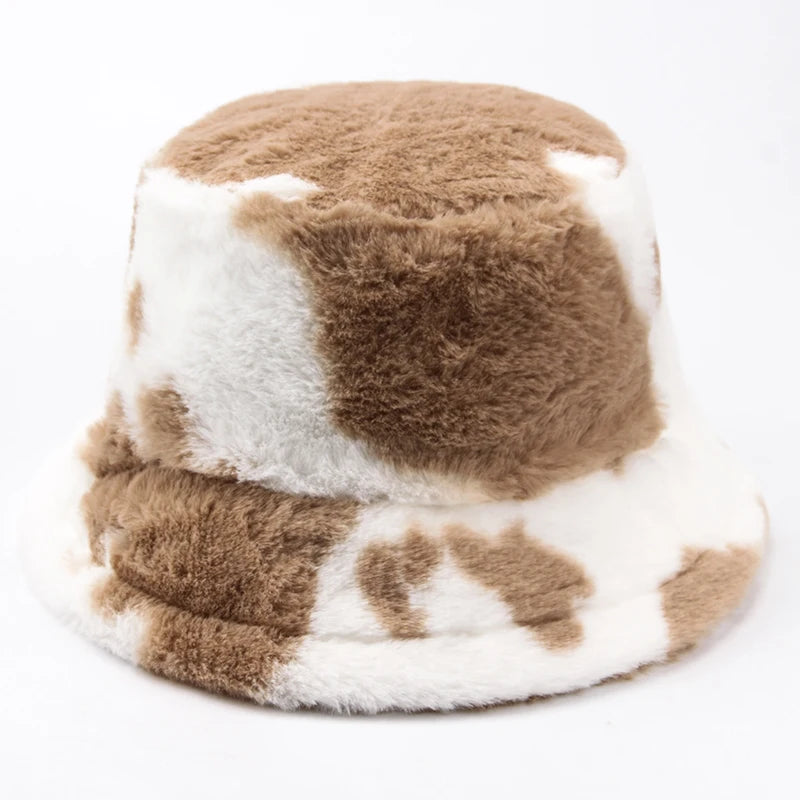 Y2K fluffy Cow Print Bucket Hat