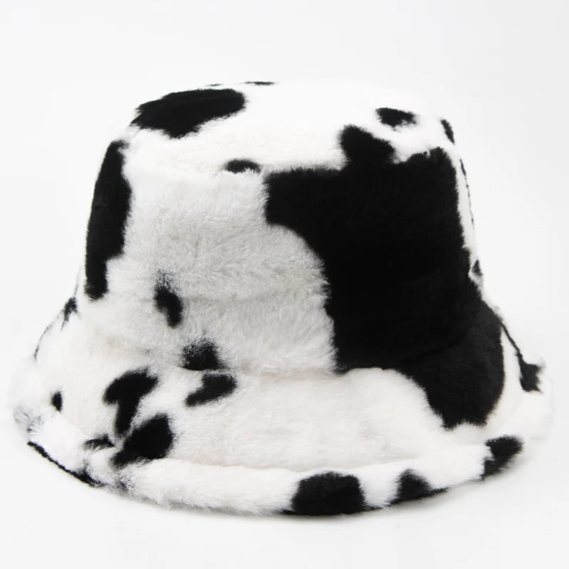 Y2K fluffy Cow Print Bucket Hat
