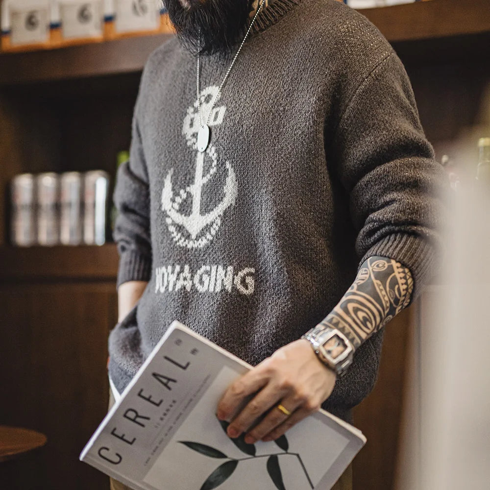 Y2K Knitted Print O Neck Jumper Sweater