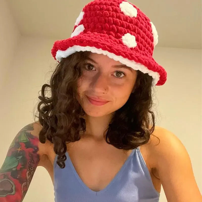 Y2K Mushroom Knit Bucket Hat