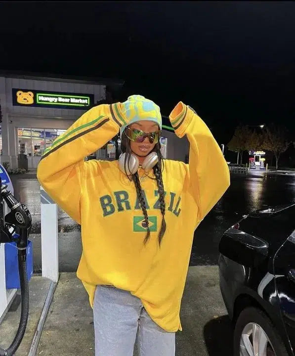 Y2K Oversized Thick Brazil Embroidered Sweatshirt