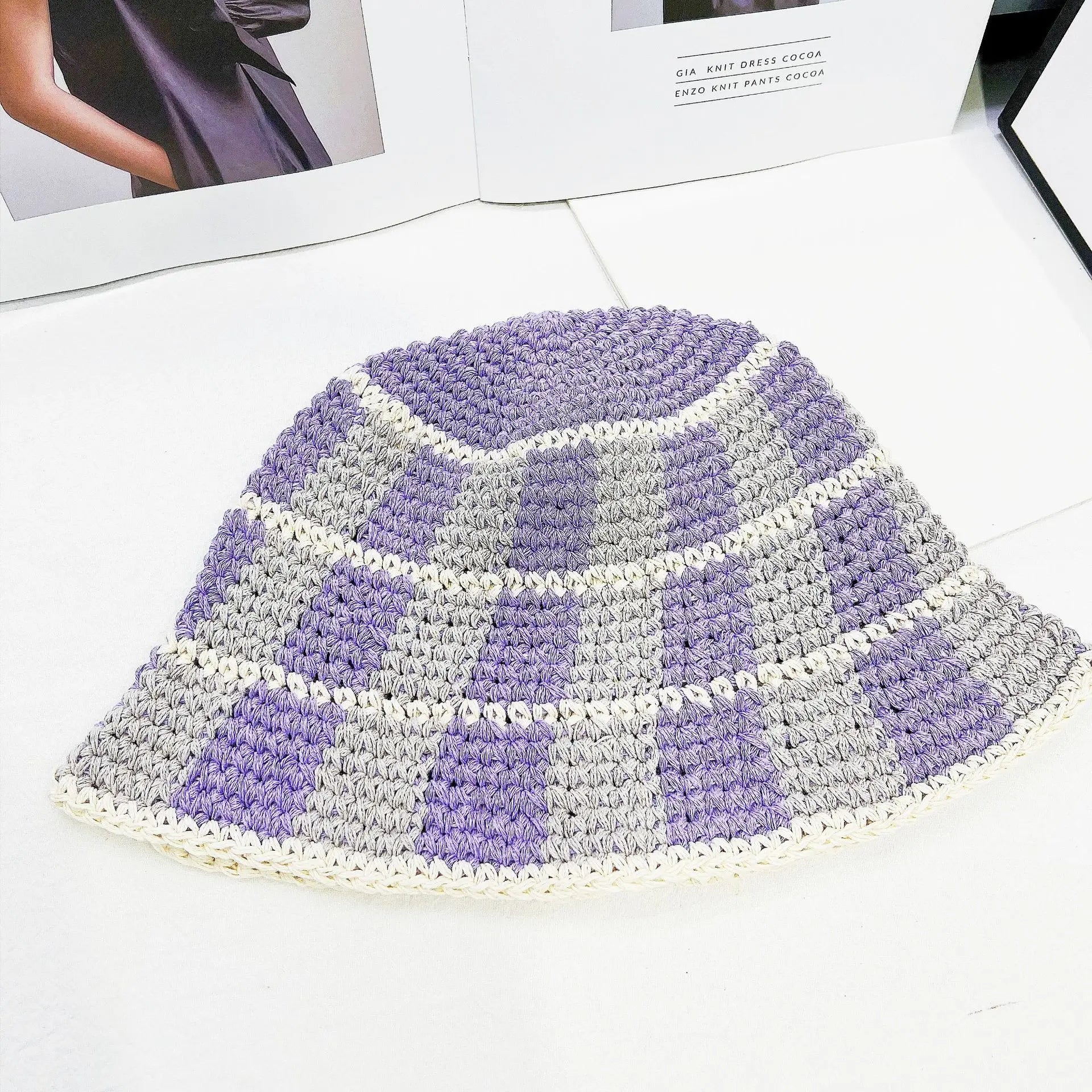 Y2K Plaid Knit Bucket Hat
