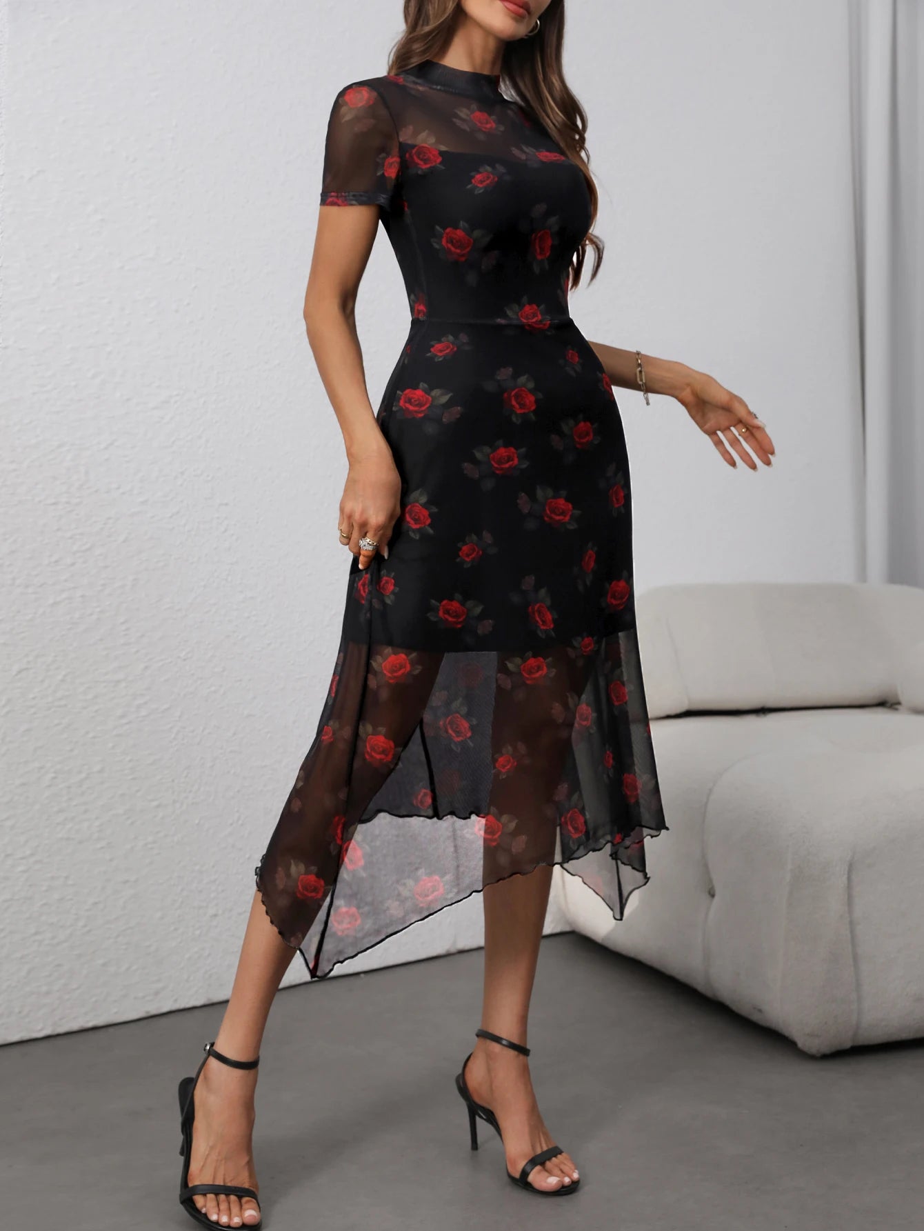 Y2K Rose Thorn Print Mini Dress