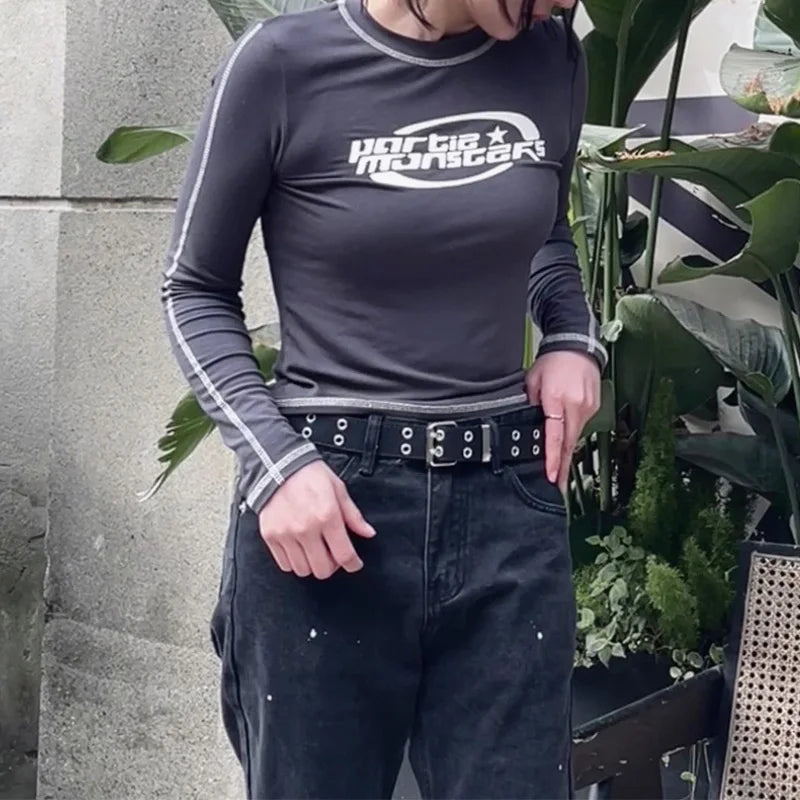 Y2K Slim Graphic Long Sleeve Top