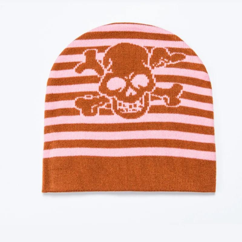 Y2k Striped Skull Beanie