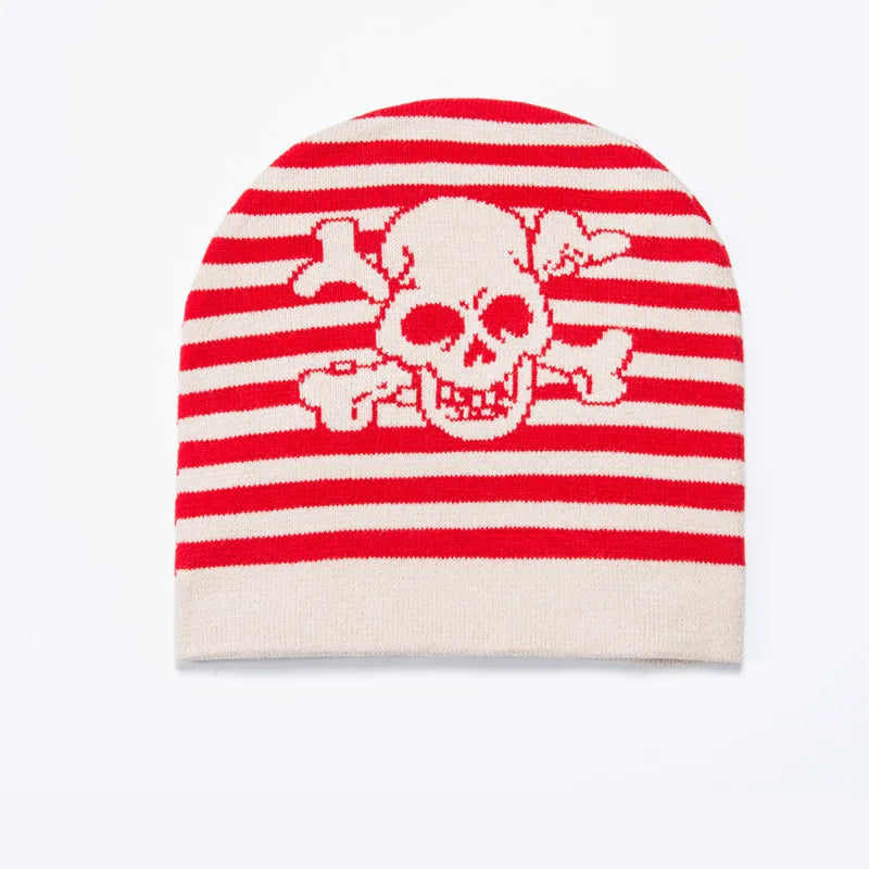 Y2k Striped Skull Beanie