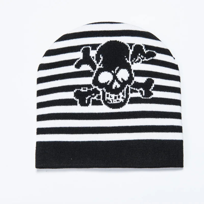 Y2k Striped Skull Beanie