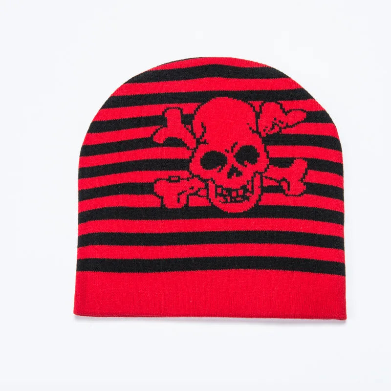 Y2k Striped Skull Beanie