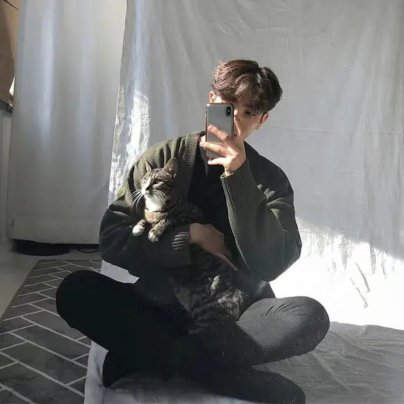 Y2K V-Neck Knit Baggy Cardigan