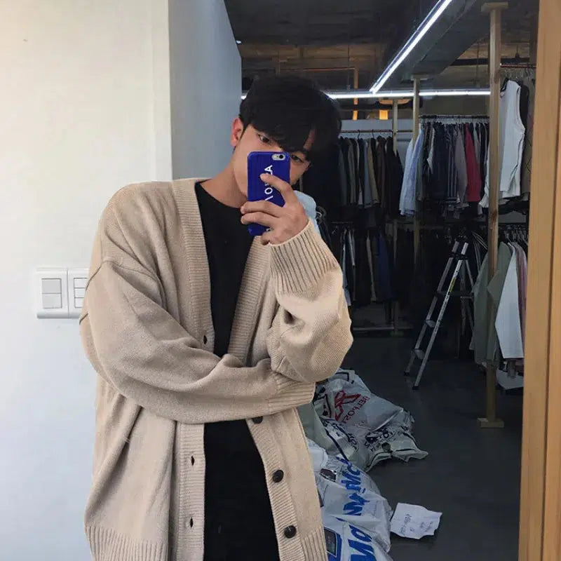 Y2K V-Neck Knit Baggy Cardigan