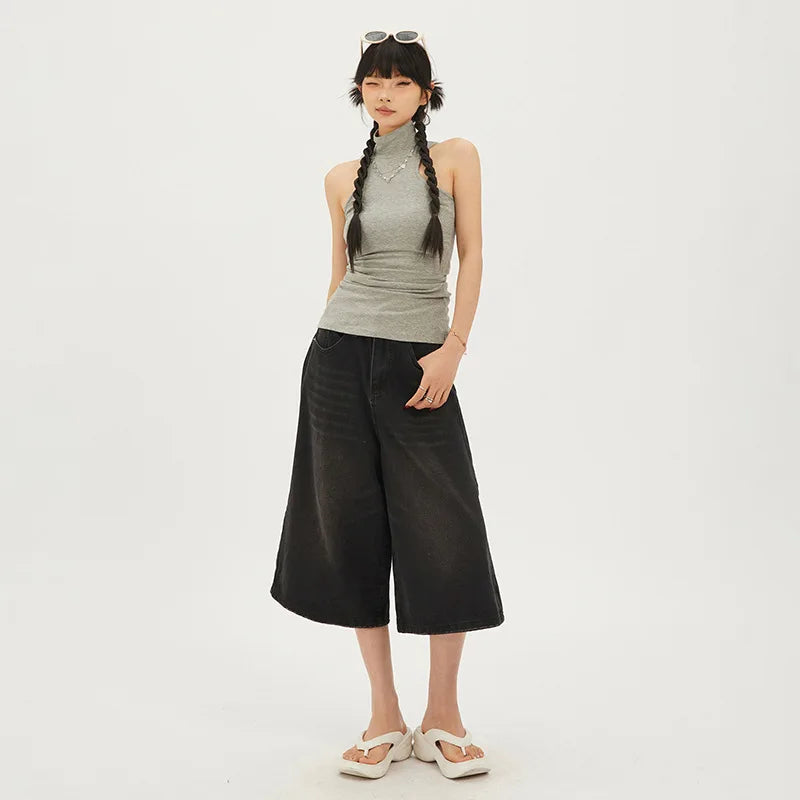 Y2K Wide Leg Denim Shorts Jorts