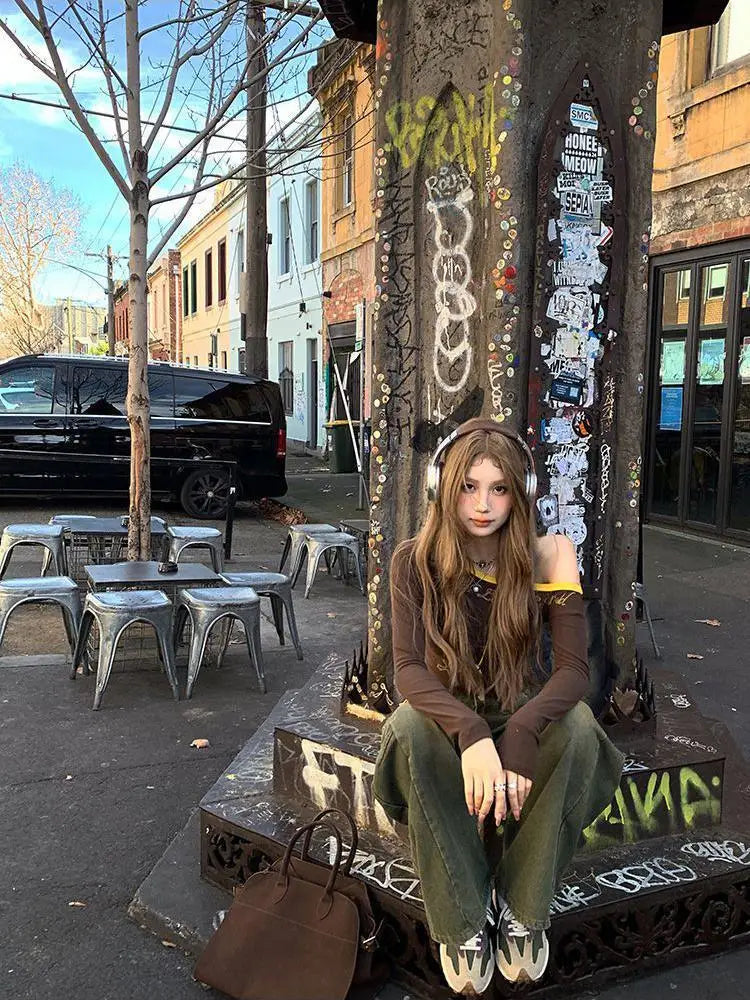 Y2K Womens Long Sleeve Cold Shoulder Top