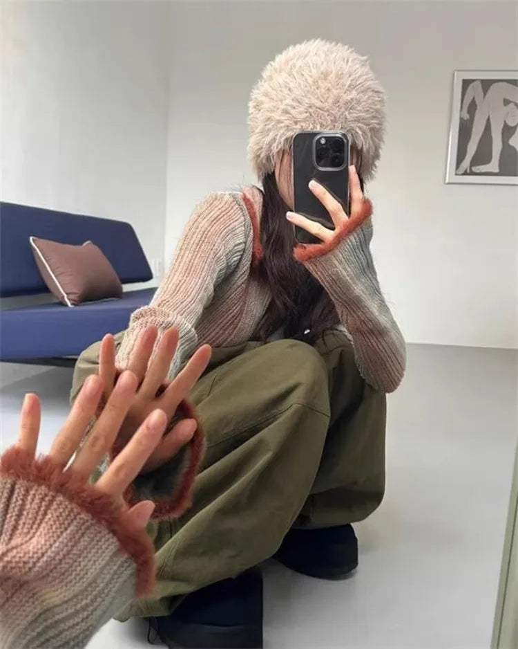 Y2K Zip Up Gradient Cardigan Sweater