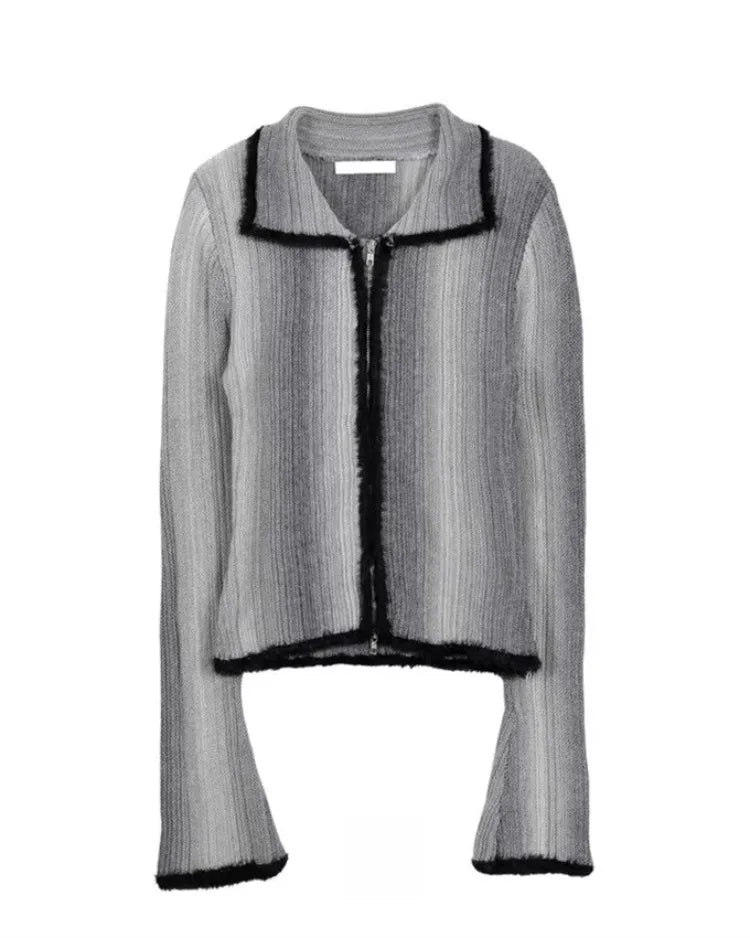 Y2K Zip Up Gradient Cardigan Sweater