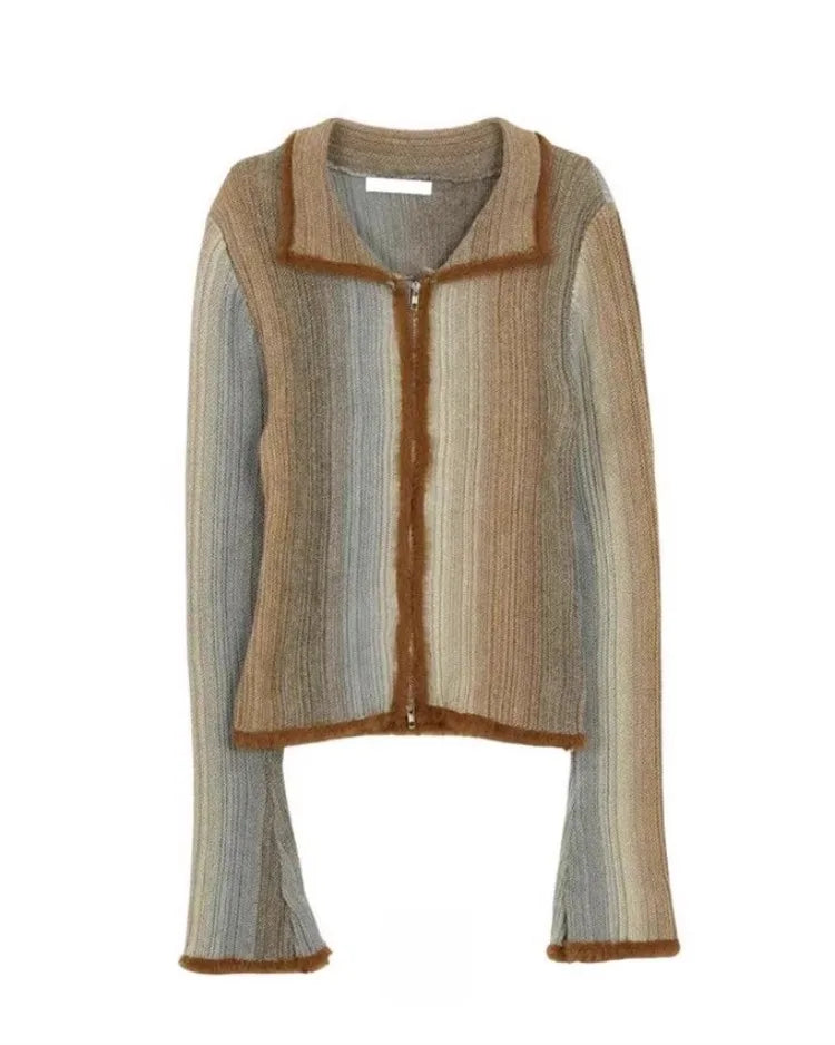 Y2K Zip Up Gradient Cardigan Sweater