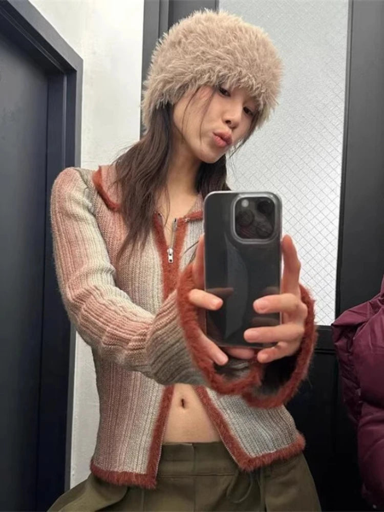 Y2K Zip Up Gradient Cardigan Sweater